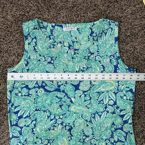 T By Talbots Womens Sleeveless Dress Sz Large Petite Paisley Preppy Summer Green - Picture 7 of 9